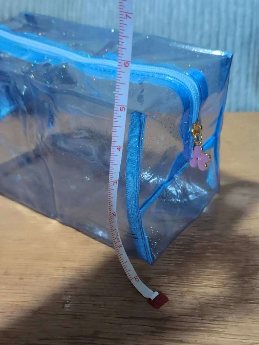Blue Transparent Glitter Cosmetic Bag with Top Zipper